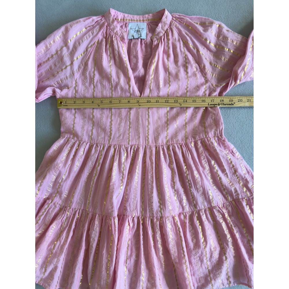 Area Stars Pink Gold Metallic Striped Tiered Cotton Mini Dress Womens Small - Picture 13 of 13